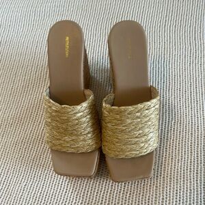 PrettyLittleThing Gold Tan Wedges